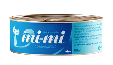 Mi-Mi консервы для кошек кусочки тунца с белой рыбой в желе